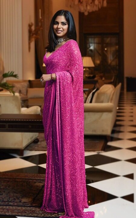 Bollywood Style Pink Sequinned Saree