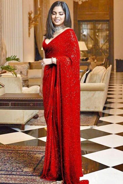 Bollywood Style Red Sequinned Saree