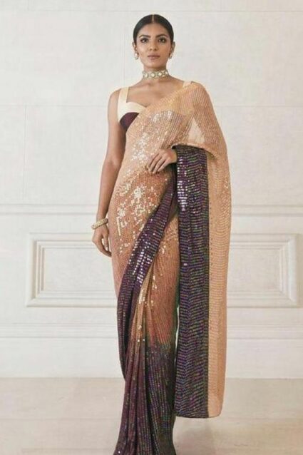 Deep Brown Vine sequence saree