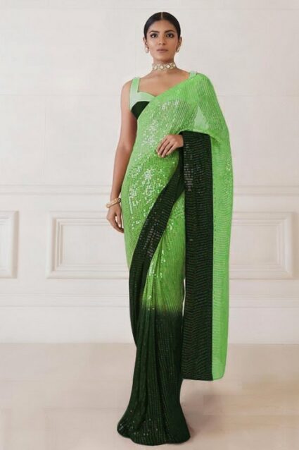 Dyed Grey Black sequence saree
