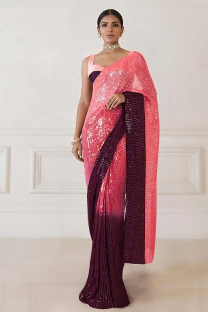 Amazing Peach Wine Sequence Saree