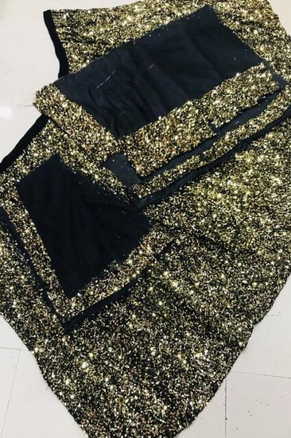 Gold Colour Sequence Work Velvet Lahenga