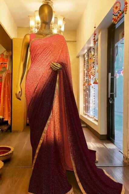 Orange Georgette Sequin Saree