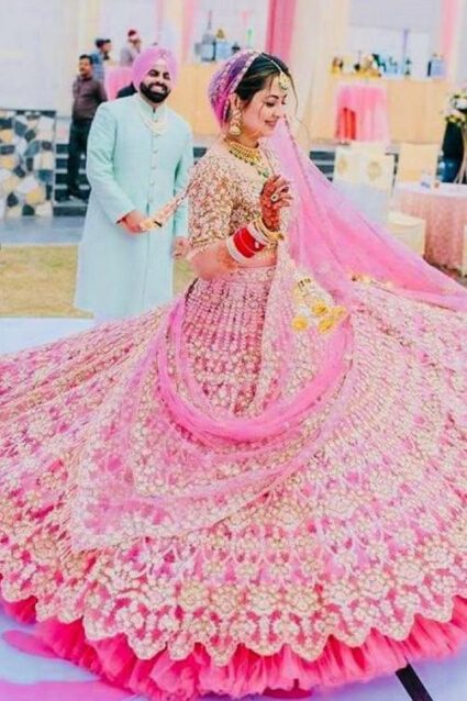 Pink Colour  Designer embrodiery  Work Net Lahenga