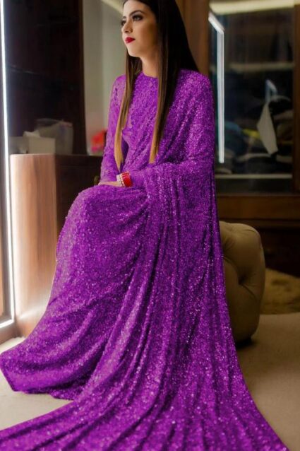 Purple Sequence Saree for Party wear