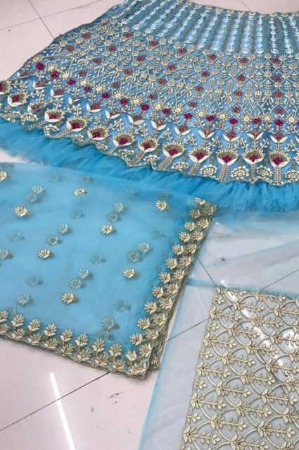 Sky Blue Colour  Designer embrodiery  Work Net Lahenga