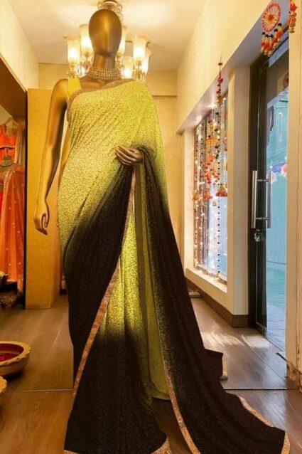 Yellow Georgette Sequin Saree