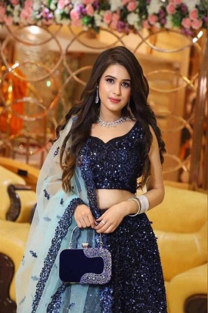 Blue Colour Heavy Velvet With Sequence Work Designer Lehenga