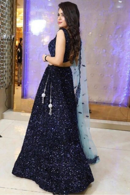 Blue Colour Heavy Velvet With Sequence Work Designer Lehenga