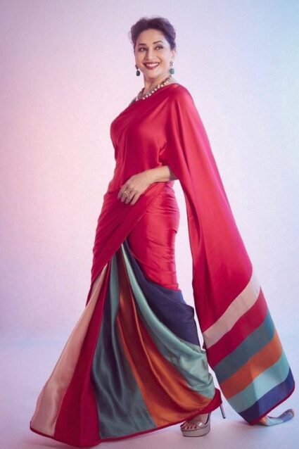 Madhuri Dixit Digital Print Satin Saree