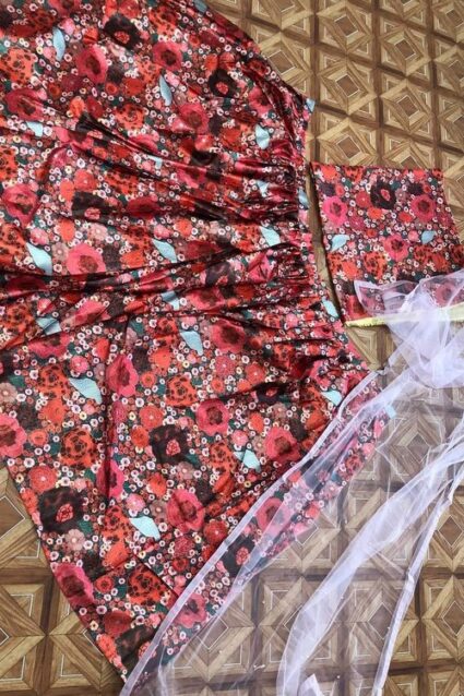 Red Colour Digital Print Work With Cancan Designer  Lehenga