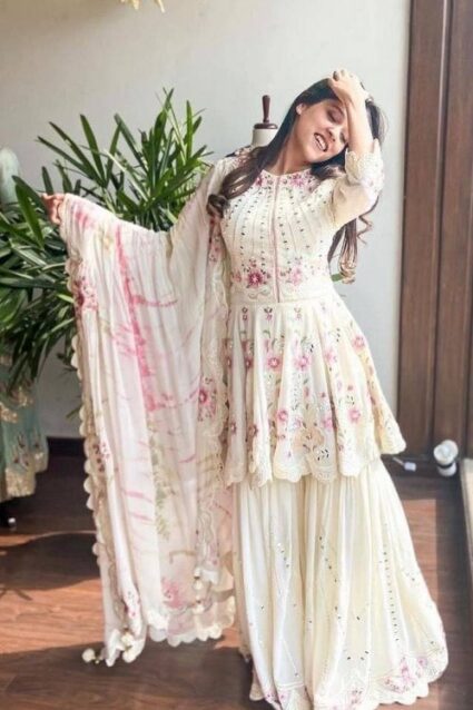 Beautiful White Colour Sharara Suit for Party Wear Beautiful White Colour Sharara Suit for Party Wear