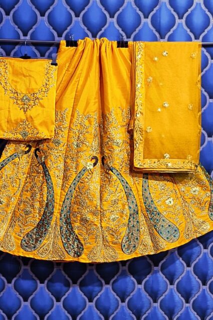 Yellow Colour Embroidery Work Designer Silk  Lehenga