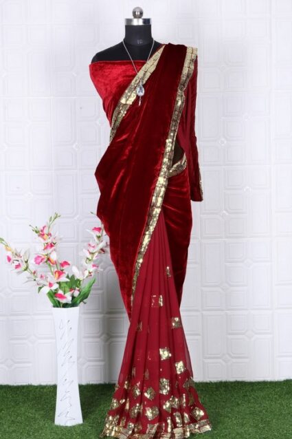 Zareen Khan Maroon Colour Sequence Work Georgette Saree