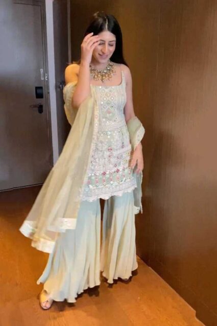 Latest Pista Green Punjabi Sharara Suit in Yankita Kapoor Design Latest Pista Green Punjabi Sharara Suit in Yankita Kapoor Design