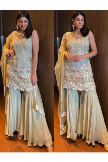 Latest Pista Green Punjabi Sharara Suit in Yankita Kapoor Design Latest Pista Green Punjabi Sharara Suit in Yankita Kapoor Design