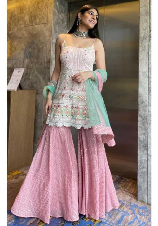 Baby Pink Sharara Suit Set Online Yankita kapoor design for Party Wear