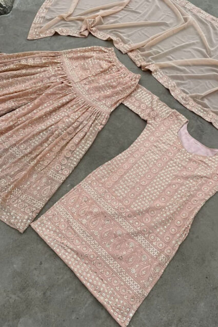 Baby Pink Sharara suit with emobroidery work Baby Pink Sharara suit with emobroidery work