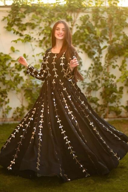 Black Iridescent Lehenga Choli With Geometric Golden Embroidery