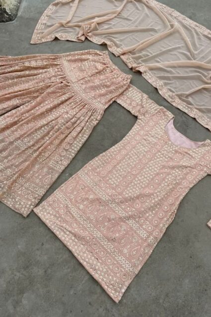 Blushing Pink Yankita Kapoor Sequin Sharara Suit Blushing Pink Yankita Kapoor Sequin Sharara Suit