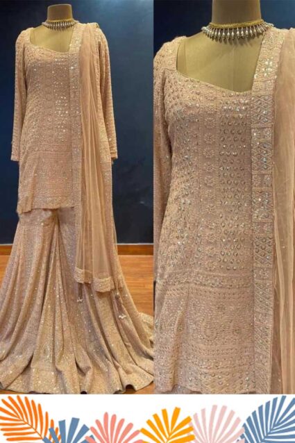 Blushing Pink Yankita Kapoor Sequin Sharara Suit Blushing Pink Yankita Kapoor Sequin Sharara Suit