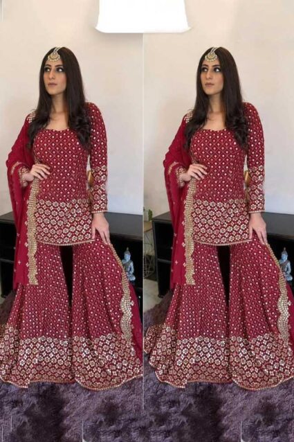 Buy Red Bridal Sharara Suit Inspired By Designer Yankita Kapoor Buy Red Bridal Sharara Suit Inspired By Designer Yankita Kapoor