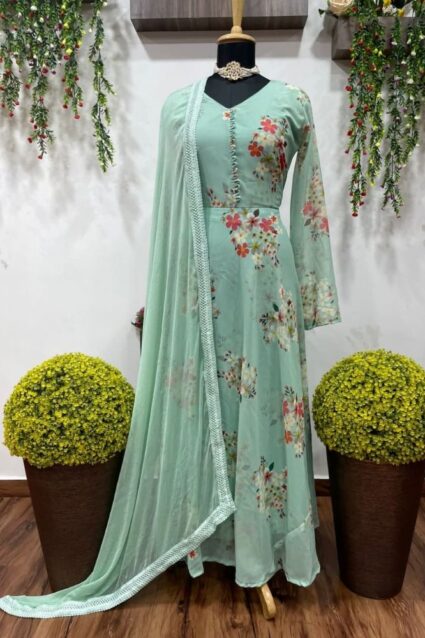 Charming Sea Green Kurti For Festive Wear