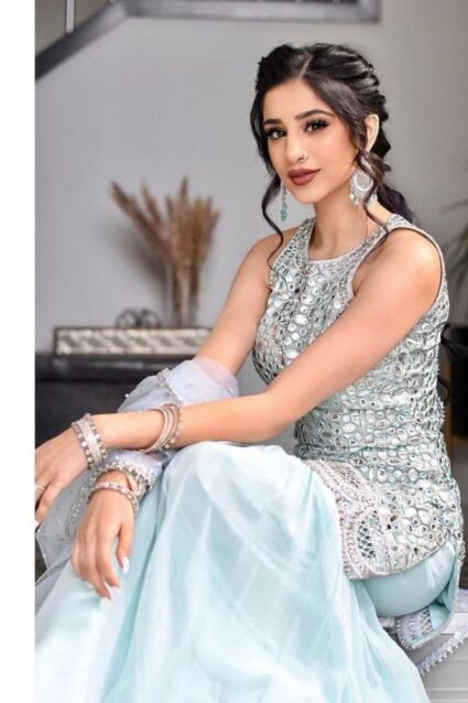 Cocktail Coral Blue Sharara Suit For Women Cocktail Coral Blue Sharara Suit For Women