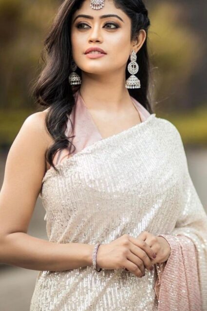 Cream Colour Beautiful Designer Saree On Premium Georgette Fabric With Sequin Work And Silk Blouse