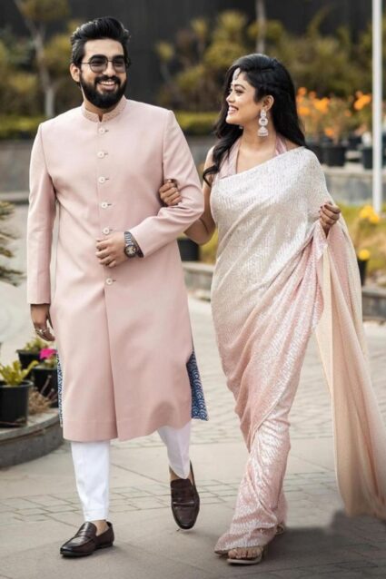 Cream Colour Beautiful Designer Saree On Premium Georgette Fabric With Sequin Work And Silk Blouse