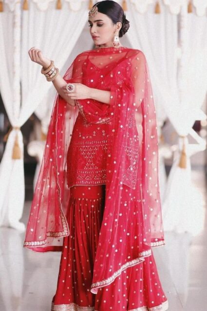 Eye Catching Sharara Suit In Red For Women Eye Catching Sharara Suit In Red For Women