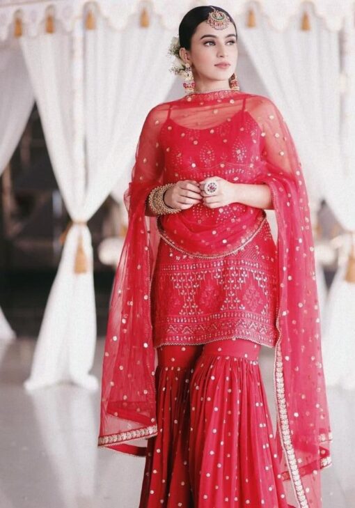 Eye Catching Sharara Suit In Red For Women