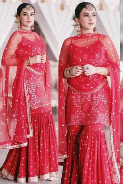Eye Catching Sharara Suit In Red For Women Eye Catching Sharara Suit In Red For Women