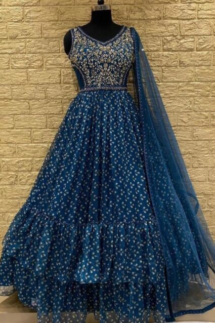 Fabulous Blue Lenenga Choli Dupatta For Weadding Wear