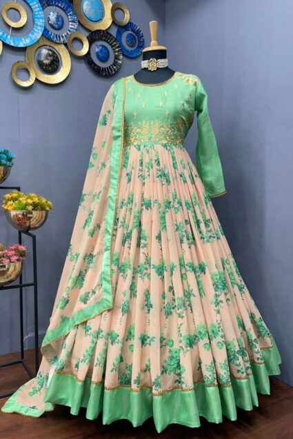 Light Green color Designer suit With Embroidery and Digital print