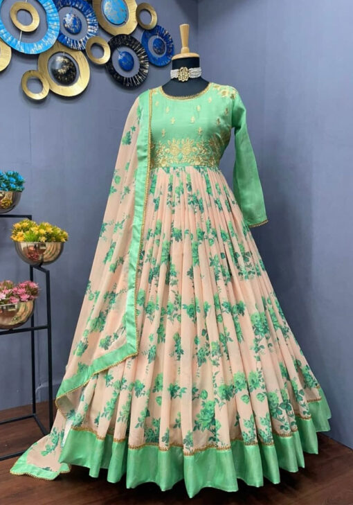 Light Green color Designer suit With Embroidery and Digital print