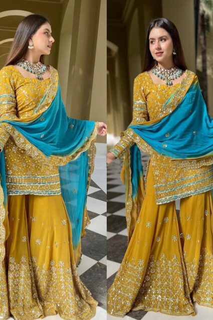 Marvelous Yellow Punjabi Sharara Suit For Party Wear Marvelous Yellow Punjabi Sharara Suit For Party Wear