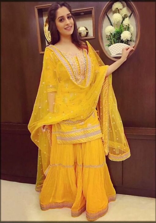 Marvelous Yellow Punjabi Sharara Suit For Party Wear