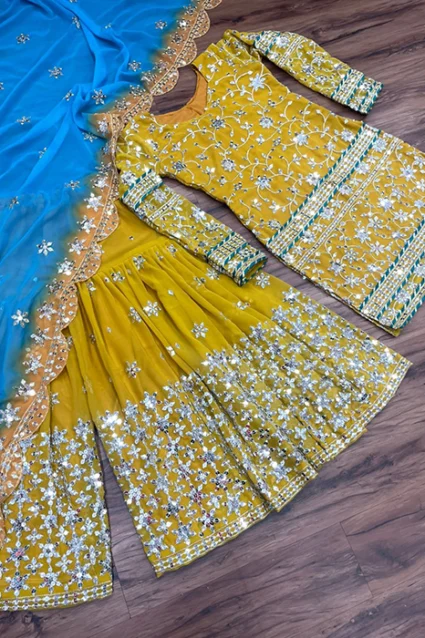 Marvelous Yellow Punjabi Sharara Suit For Party Wear Marvelous Yellow Punjabi Sharara Suit For Party Wear