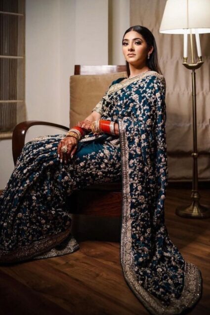 Navy Blue Same Colour Beautiful Designer Saree On Premium Rangoli Silk Fabric With Coding Work And Blouse