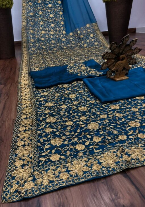 Navy Blue Same Colour Beautiful Designer Saree On Premium Rangoli Silk Fabric With Coding Work And Blouse