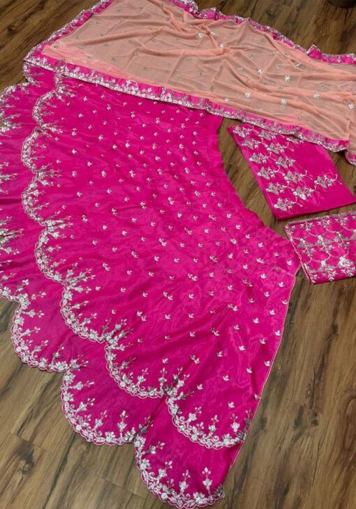 Pink color Banglory satin lehengha choli with Dupatta