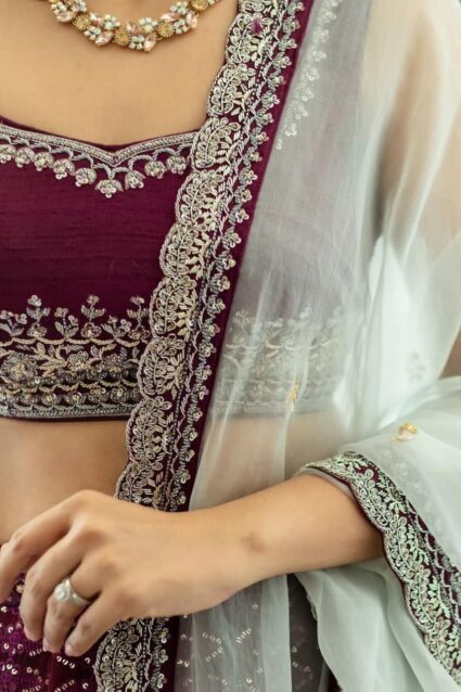 Plum Purple Lehenga Choli Full Flared With Sequin Embroidery