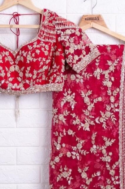 Red Colour Beautiful Designer Saree On Premium Soft Net Fabric With Coding Work