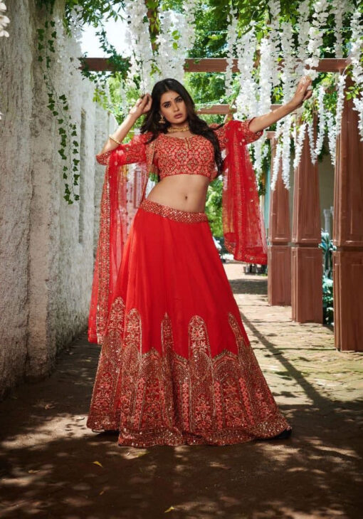 Red color designer Lehenga with Emobroidery and sequin work