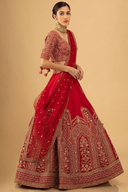 Red color designer Lehenga with Emobroidery and sequin work