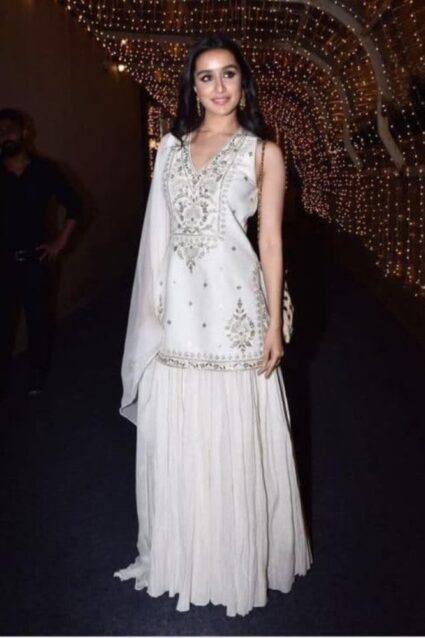 Shraddha Kapoor Bollywood Rich White Lehenga Choli Dupatta