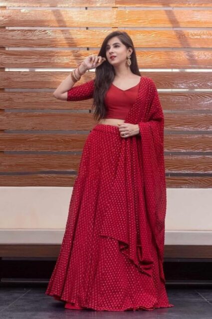 Splendid Full Red Lehenga Choli With Fine Diamond Embroidery