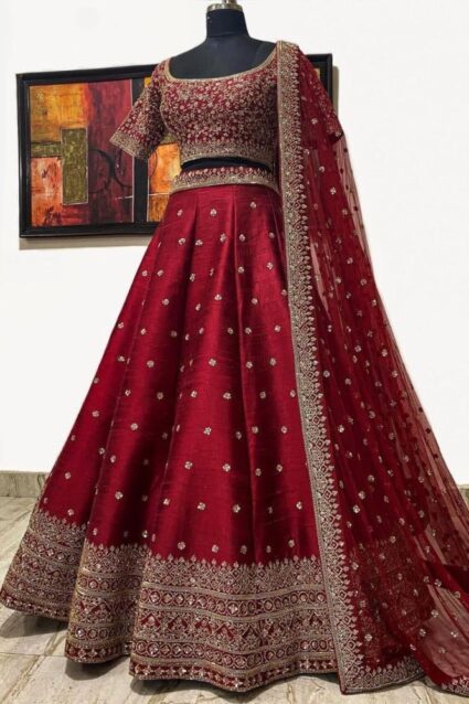 Super Authentic Maroon Bridal Lehenga Choli For Indian Brides