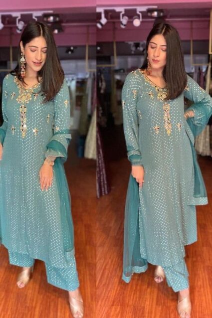Trendy Yankita Kapoor Blue Salwar Suit For Party Wear Trendy Yankita Kapoor Blue Salwar Suit For Party Wear